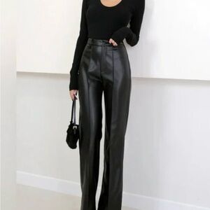 Commense Black Straight Leg Faux Leather Pants